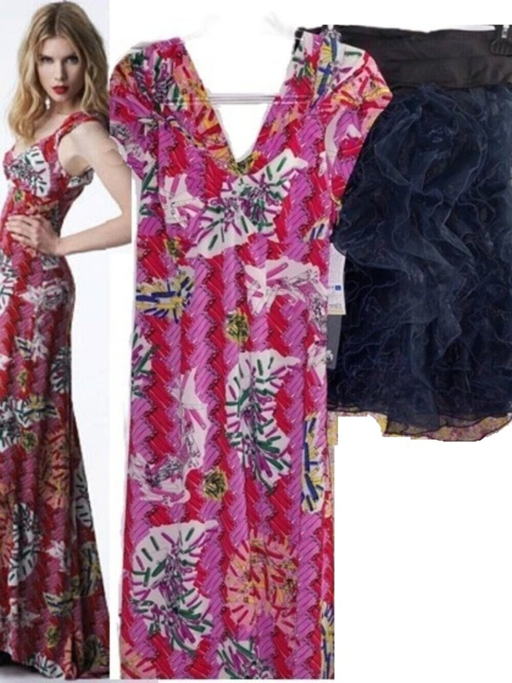 ZAC POSEN Target bundle Safety Pin Evening dress gown +  skirt lot L